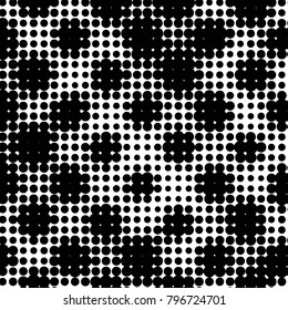 Abstract grunge grid polka dot halftone background pattern. Spotted black and white vector line illustration

