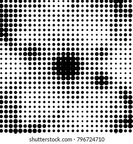 Abstract grunge grid polka dot halftone background pattern. Spotted black and white vector line illustration
