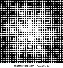 Abstract grunge grid polka dot halftone background pattern. Spotted black and white vector line illustration
