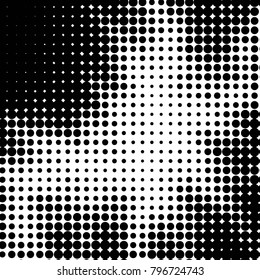 Abstract grunge grid polka dot halftone background pattern. Spotted black and white vector line illustration
