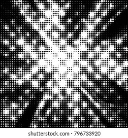 Abstract grunge grid polka dot halftone background pattern. Spotted black and white vector line illustration
