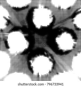 Abstract grunge grid polka dot halftone background pattern. Spotted black and white vector line illustration
