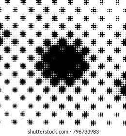 Abstract grunge grid polka dot halftone background pattern. Spotted black and white vector line illustration
