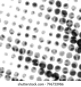 Abstract grunge grid polka dot halftone background pattern. Spotted black and white vector line illustration
