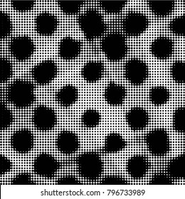 Abstract grunge grid polka dot halftone background pattern. Spotted black and white vector line illustration
