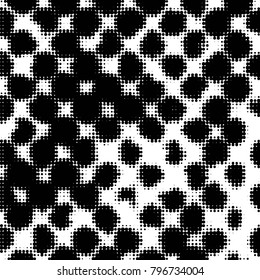 Abstract grunge grid polka dot halftone background pattern. Spotted black and white vector line illustration

