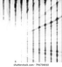 Abstract grunge grid polka dot halftone background pattern. Spotted black and white vector line illustration
