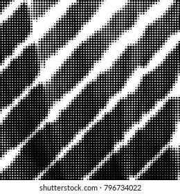 Abstract grunge grid polka dot halftone background pattern. Spotted black and white vector line illustration
