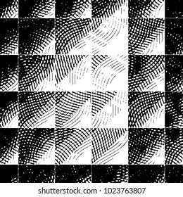 Abstract grunge grid stripe halftone background pattern. Black and white line vector illustration
