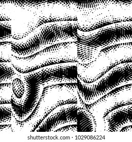 Abstract grunge grid stripe halftone background pattern. Black and white line vector illustration
