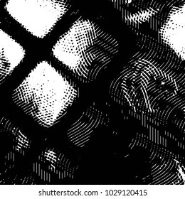 Abstract grunge grid stripe halftone background pattern. Black and white line vector illustration

