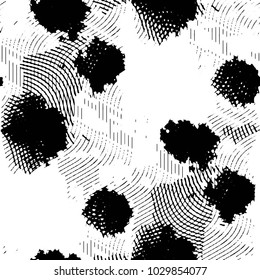 Abstract grunge grid stripe halftone background pattern. Black and white line vector illustration
