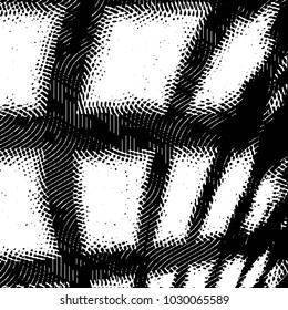 Abstract grunge grid stripe halftone background pattern. Black and white line vector illustration
