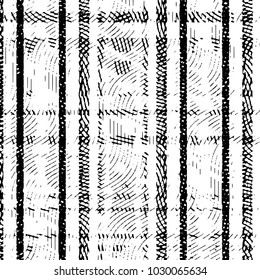 Abstract grunge grid stripe halftone background pattern. Black and white line vector illustration
