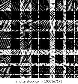 Abstract grunge grid stripe halftone background pattern. Black and white line vector illustration
