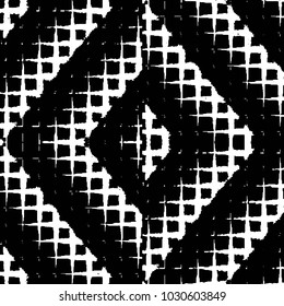 Abstract grunge grid stripe halftone background pattern. Black and white line vector illustration
