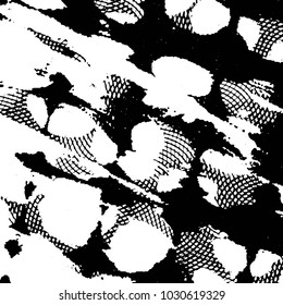 Abstract grunge grid stripe halftone background pattern. Black and white line vector illustration
