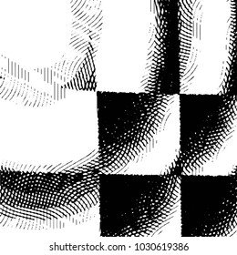 Abstract grunge grid stripe halftone background pattern. Black and white line vector illustration
