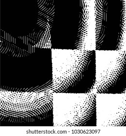 Abstract grunge grid stripe halftone background pattern. Black and white line vector illustration
