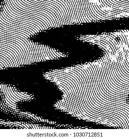 Abstract grunge grid stripe halftone background pattern. Black and white line vector illustration
