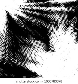 Abstract grunge grid stripe halftone background pattern. Black and white line vector illustration
