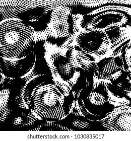 Abstract grunge grid stripe halftone background pattern. Black and white line vector illustration
