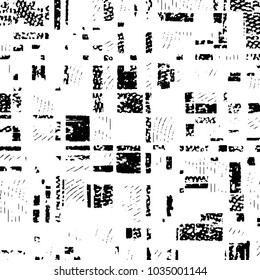 Abstract grunge grid stripe halftone background pattern. Black and white line vector illustration
