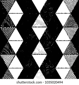 Abstract grunge grid stripe halftone background pattern. Black and white line vector illustration
