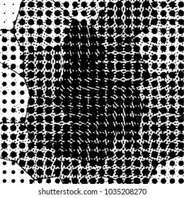 Abstract grunge grid stripe halftone background pattern. Black and white line vector illustration
