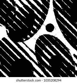 Abstract grunge grid stripe halftone background pattern. Black and white line vector illustration
