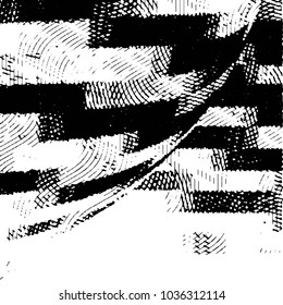 Abstract grunge grid stripe halftone background pattern. Black and white line vector illustration
