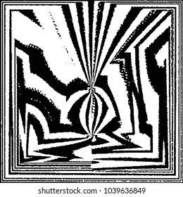 Abstract grunge grid stripe halftone background pattern. Black and white line vector illustration
