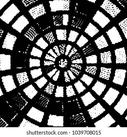 Abstract grunge grid stripe halftone background pattern. Black and white line vector illustration
