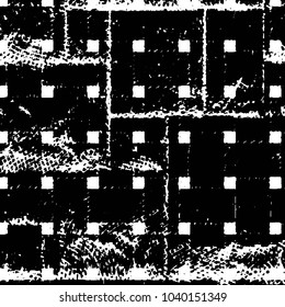 Abstract grunge grid stripe halftone background pattern. Black and white line vector illustration
