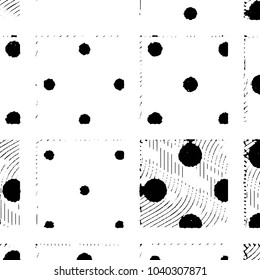 Abstract grunge grid stripe halftone background pattern. Black and white line vector illustration
