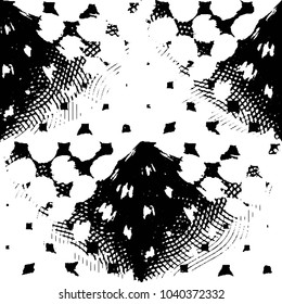 Abstract grunge grid stripe halftone background pattern. Black and white line vector illustration
