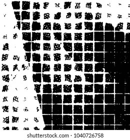 Abstract grunge grid stripe halftone background pattern. Black and white line vector illustration
