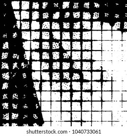 Abstract grunge grid stripe halftone background pattern. Black and white line vector illustration
