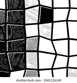 Abstract grunge grid stripe halftone background pattern. Black and white line vector illustration
