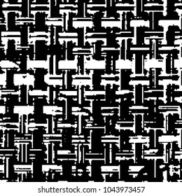 Abstract grunge grid stripe halftone background pattern. Black and white line vector illustration
