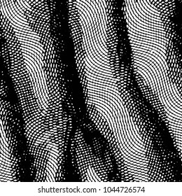 Abstract grunge grid stripe halftone background pattern. Black and white line vector illustration
