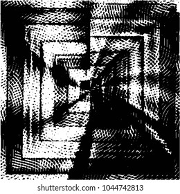 Abstract grunge grid stripe halftone background pattern. Black and white line vector illustration
