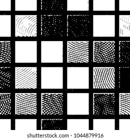 Abstract grunge grid stripe halftone background pattern. Black and white line vector illustration
