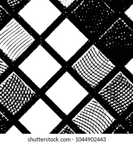 Abstract grunge grid stripe halftone background pattern. Black and white line vector illustration
