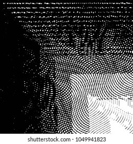 Abstract grunge grid stripe halftone background pattern. Black and white line vector illustration
