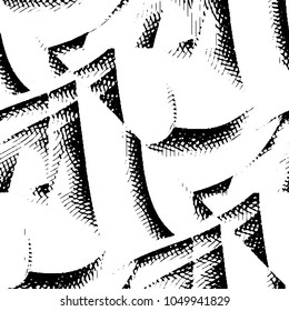 Abstract grunge grid stripe halftone background pattern. Black and white line vector illustration
