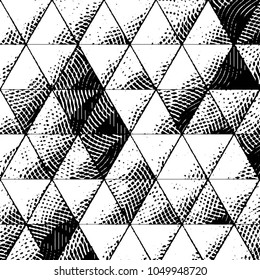 Abstract grunge grid stripe halftone background pattern. Black and white line vector illustration
