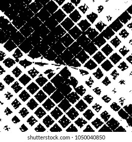 Abstract grunge grid stripe halftone background pattern. Black and white line vector illustration
