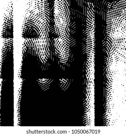 Abstract grunge grid stripe halftone background pattern. Black and white line vector illustration
