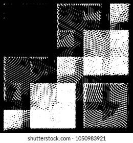 Abstract grunge grid stripe halftone background pattern. Black and white line vector illustration
